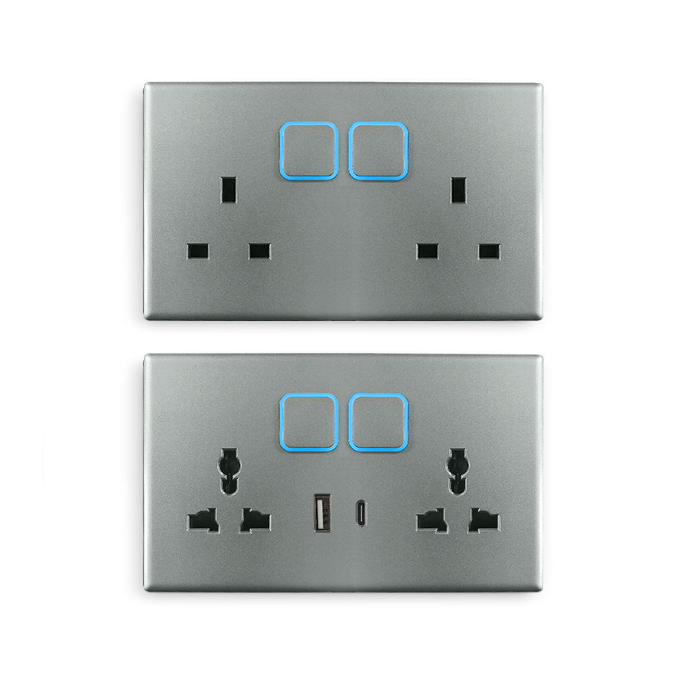 Double dual usb type a c 6 Pin PC 86 Panel Traditional Gery Wall home neon power Switches socket