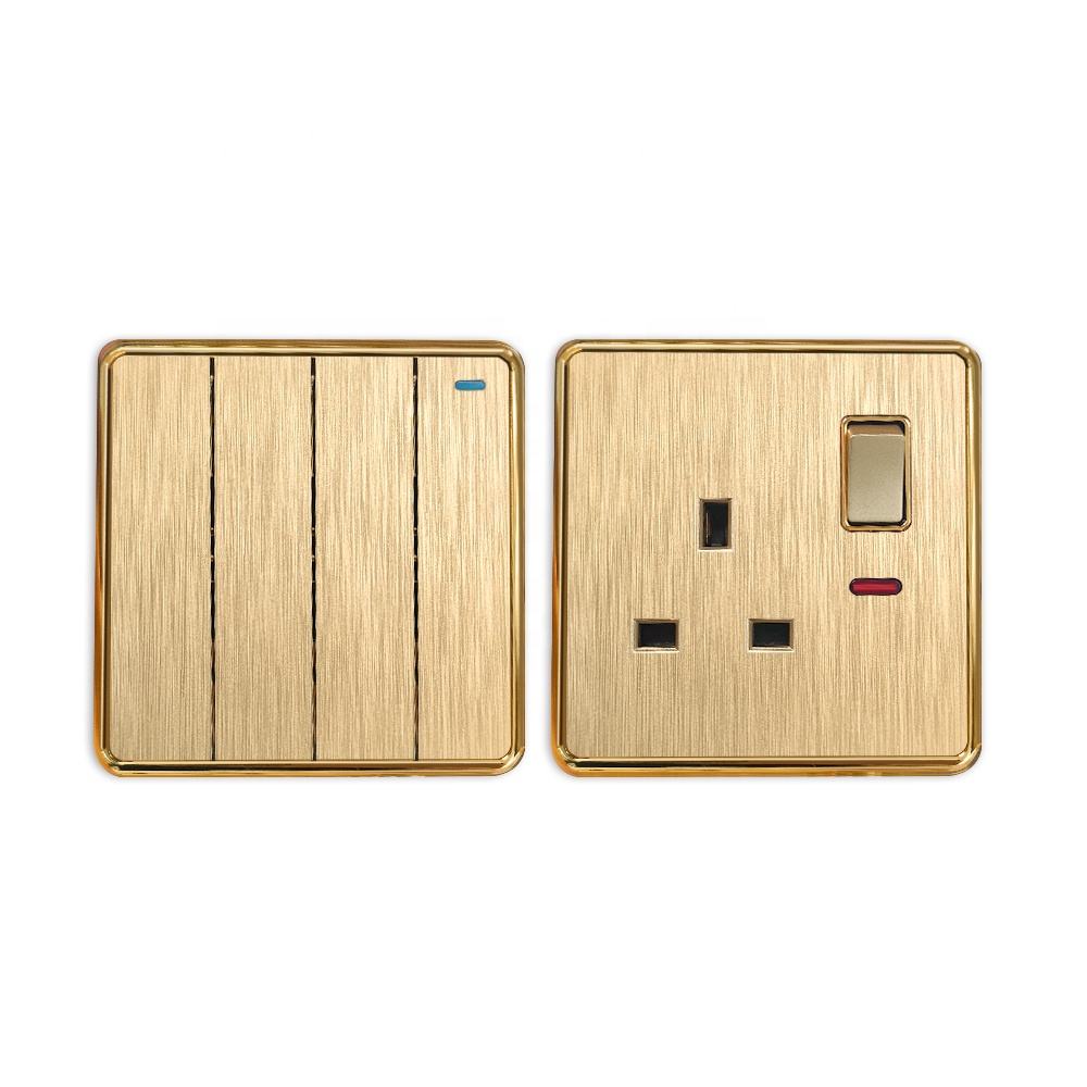 10A 250V  PC Effective Brushed Panel 4 Gang 2 Way Pc Wall Light Switches