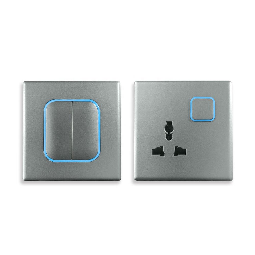 Electric grey 10a ac220v 2 Gang 1 Way Gery Pc Wall Light Switches