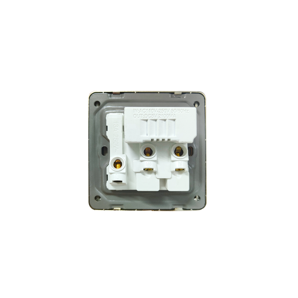3 pin Universal PC golden brushed panel  2 USB type a c Home Wall Switch Socket Outlet with Neon