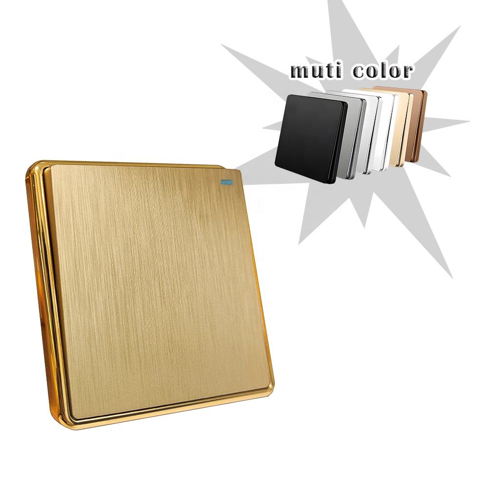 16A 220V 5 Pin PC Golden Brushed Panel Traditional Wall home neon power Switches socket outlet with switch