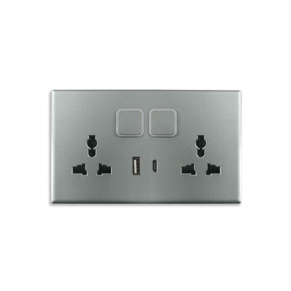 Double dual usb type a c 6 Pin PC 86 Panel Traditional Gery Wall home neon power Switches socket