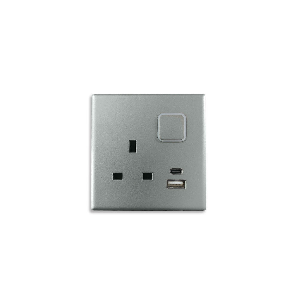 2 Usb Type A C 13a PC 86 Panel Traditional Gery Wall home neon power Switches socket