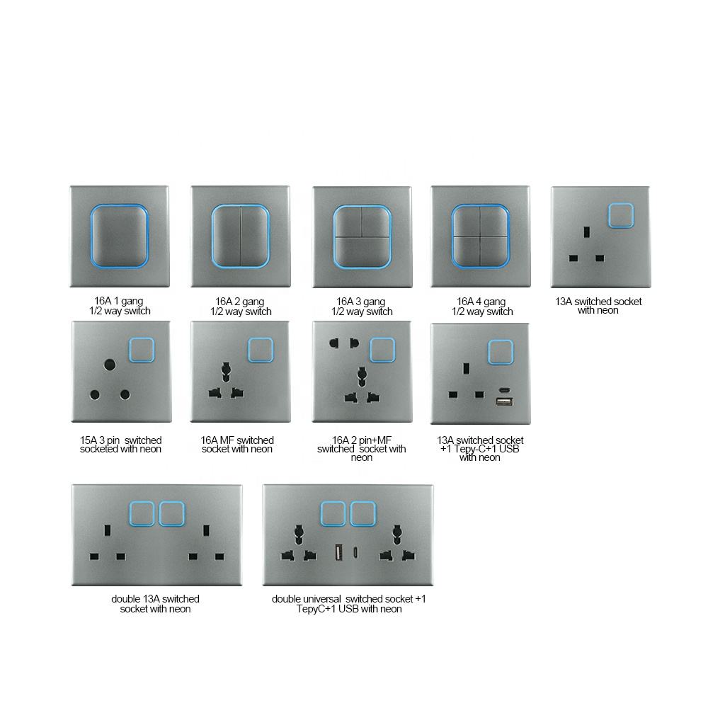 Double dual usb type a c 6 Pin PC 86 Panel Traditional Gery Wall home neon power Switches socket