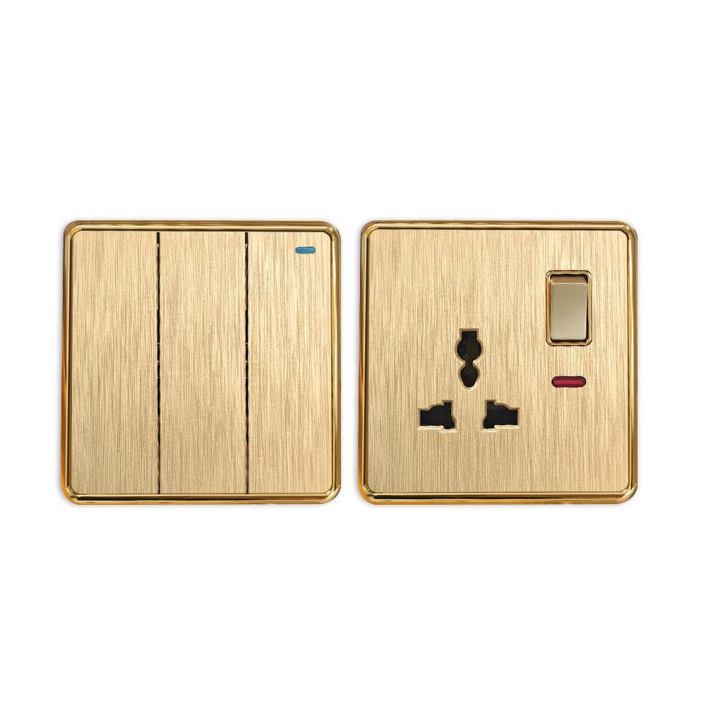 Ultra-Thin Uk Golden Muti Color 3 Gang 2 Way 86 Plate Wall Switches