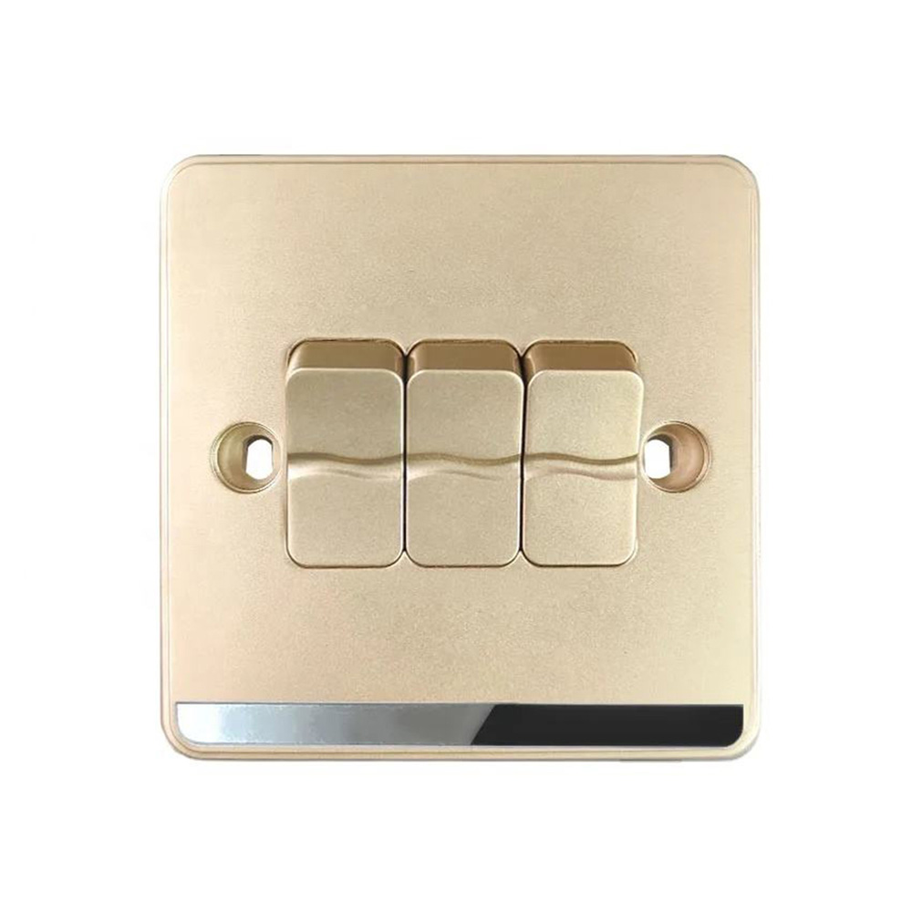 3 Gang 1 Way Wall Luxury Style Electrical Sliver Lining Golden Wall Switches